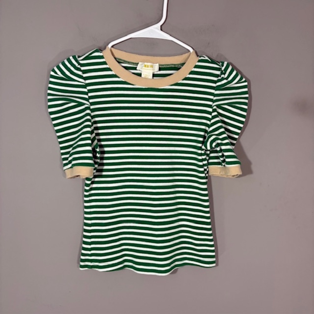 Maeve Shirt Womens XS Green Stripe Puff Sleeve Jersey T Shirt Summer Casual